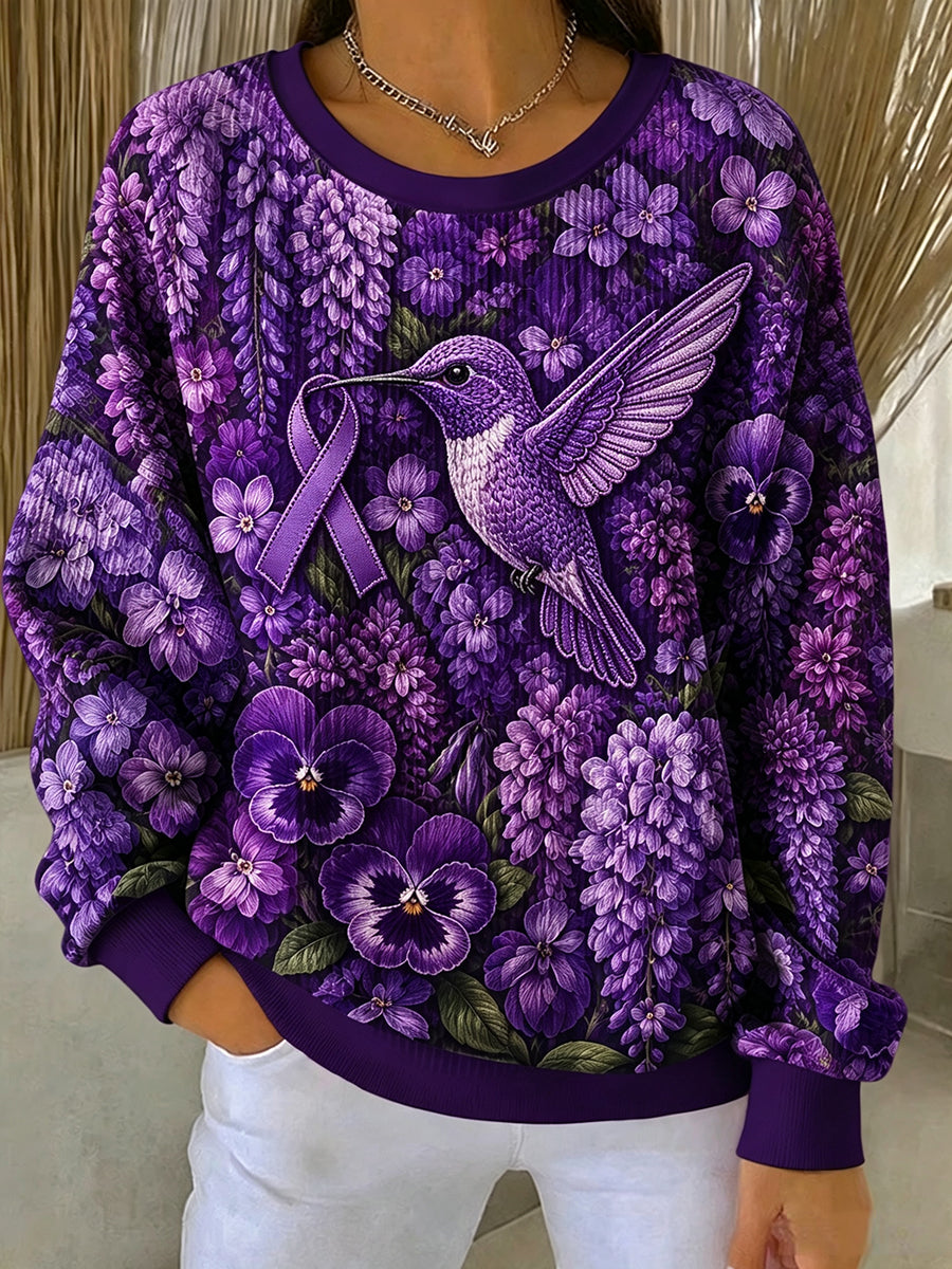 Kvinders Alzheimers-holdning lilla blomstret sødejernet-print sweatshirt