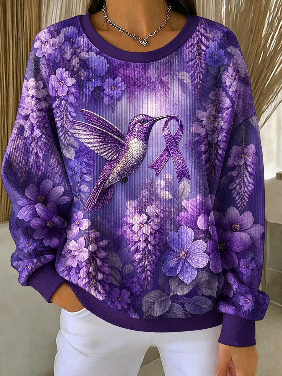 Kvinders Alzheimers-holdning lilla blomstret sødejernet-print sweatshirt