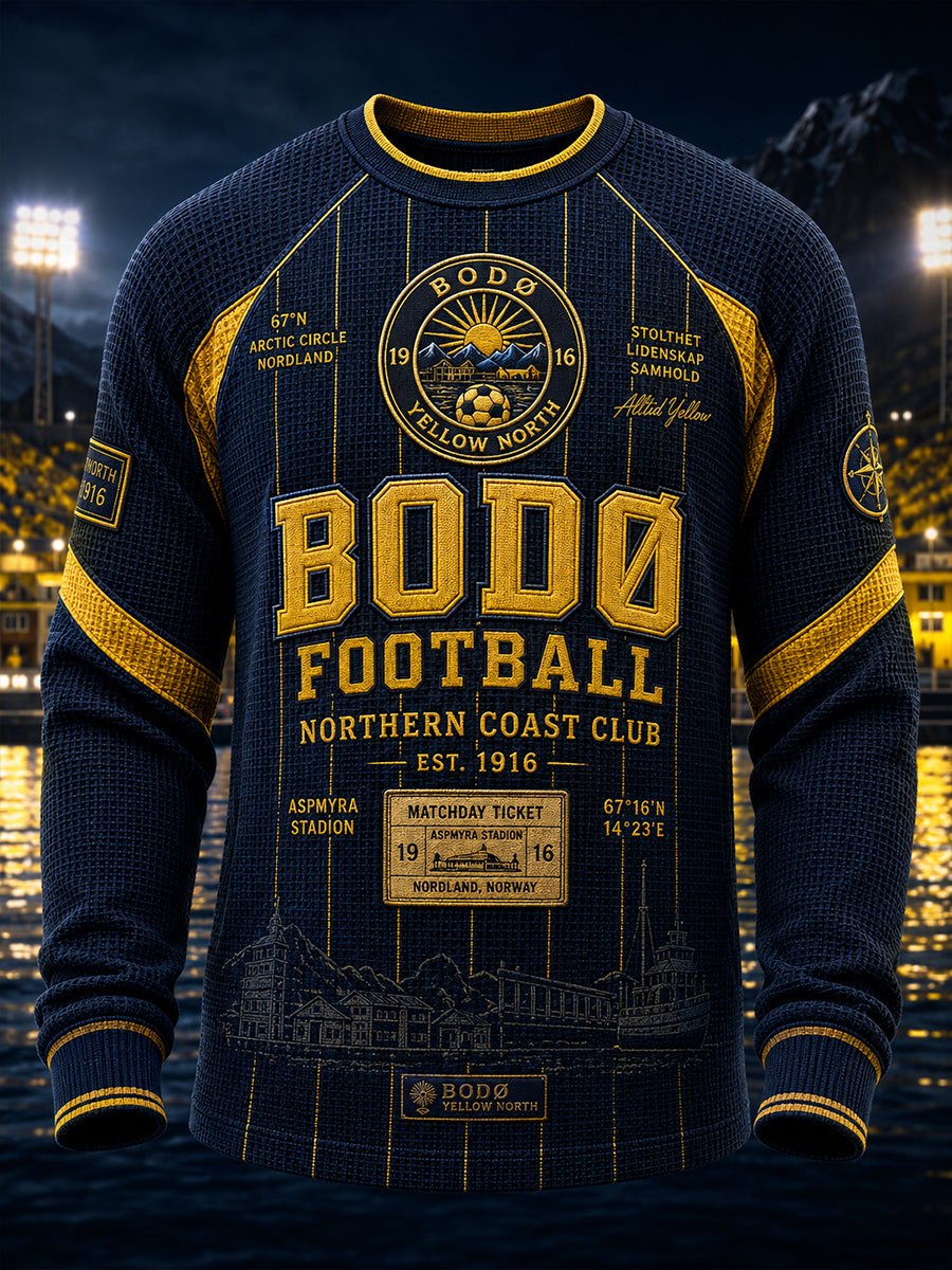 Mænds norske fodboldtrøje Bodø/Glimt fans elskere vaffelstrikket langærmet T-shirt