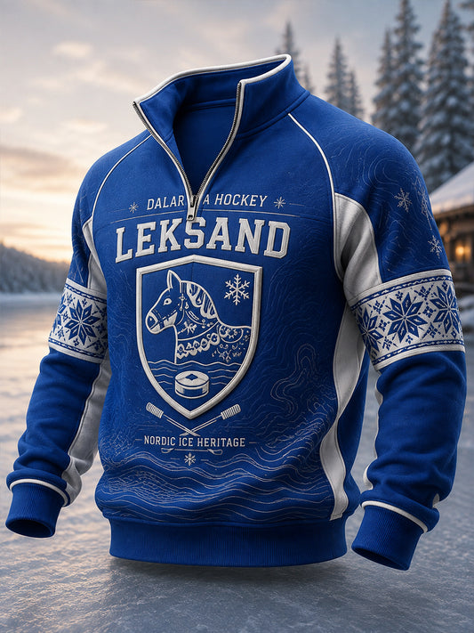 Herrarnas svenska ishockeytröja Leksands IF – favorit för fans och älskare, halvdragkedja och ståkrage