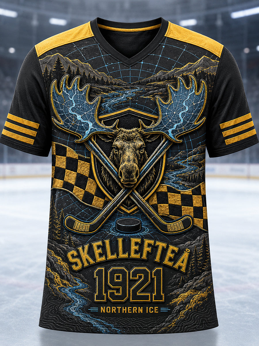 Herrskjorta med tryckt vintagemode från Skellefteå AIK, löst sittande kortärmad t-shirt