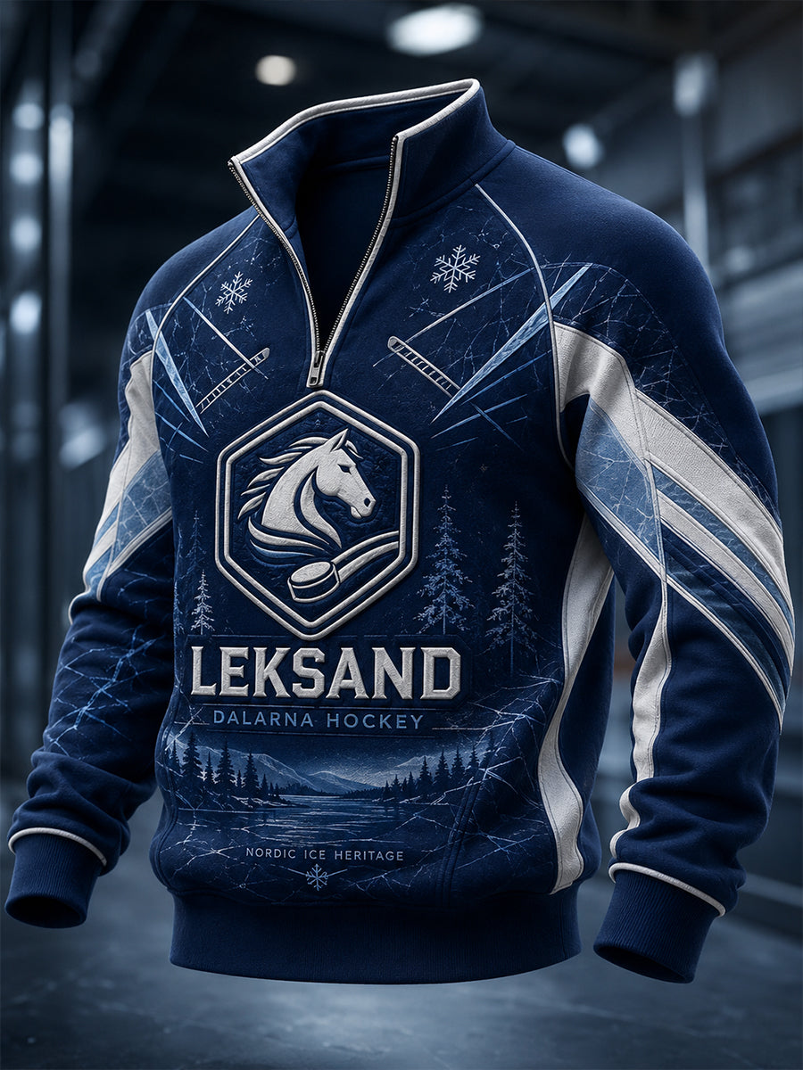 Herrarnas svenska ishockeytröja Leksands IF – favorit för fans och älskare, halvdragkedja och ståkrage