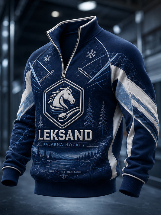 Herrarnas svenska ishockeytröja Leksands IF – favorit för fans och älskare, halvdragkedja och ståkrage