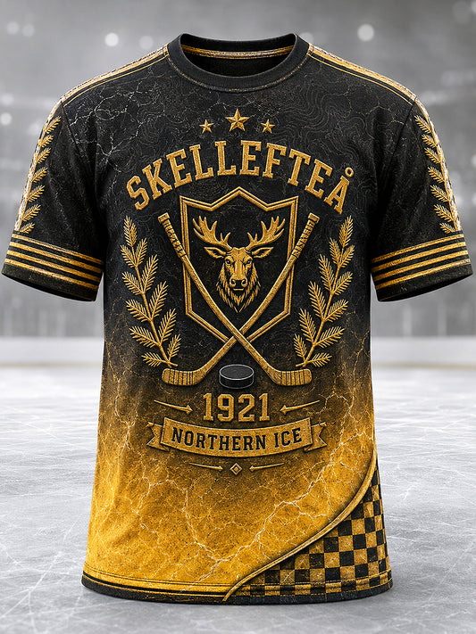 Herrskjorta med tryckt vintagemode från Skellefteå AIK, löst sittande kortärmad t-shirt