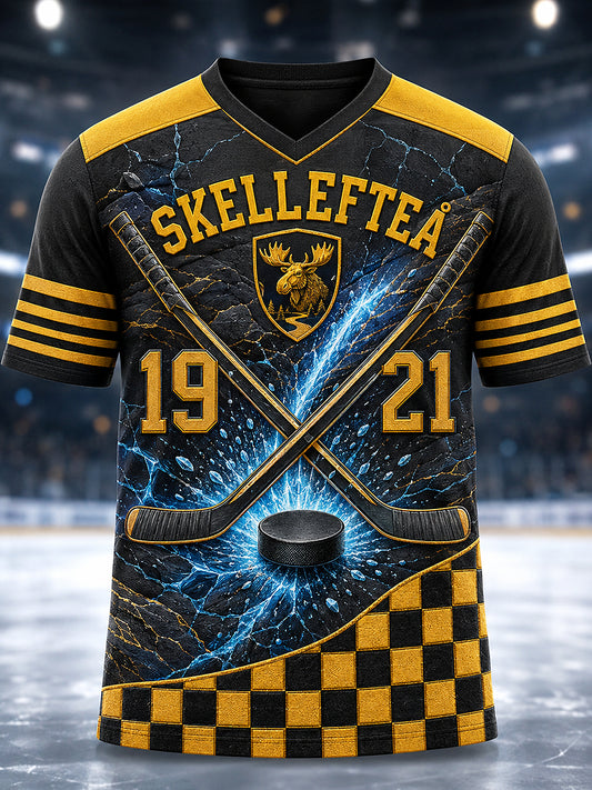 Herrskjorta med tryckt vintagemode från Skellefteå AIK, löst sittande kortärmad t-shirt