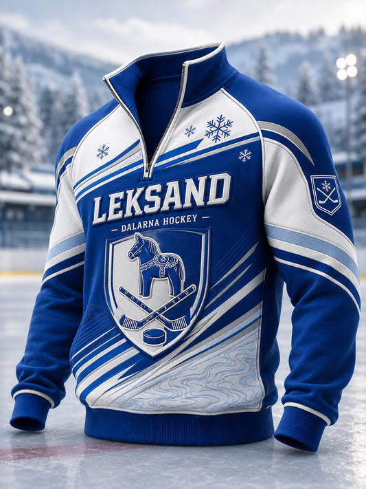 Herrarnas svenska ishockeytröja Leksands IF – favorit för fans och älskare, halvdragkedja och ståkrage