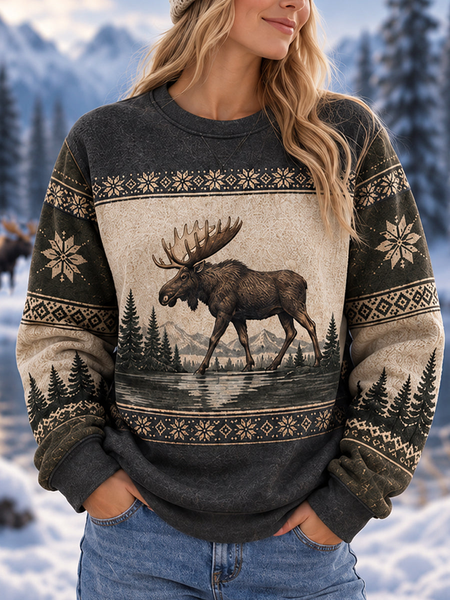 Kvinders vinter Moose Print Casual Sweatshirt