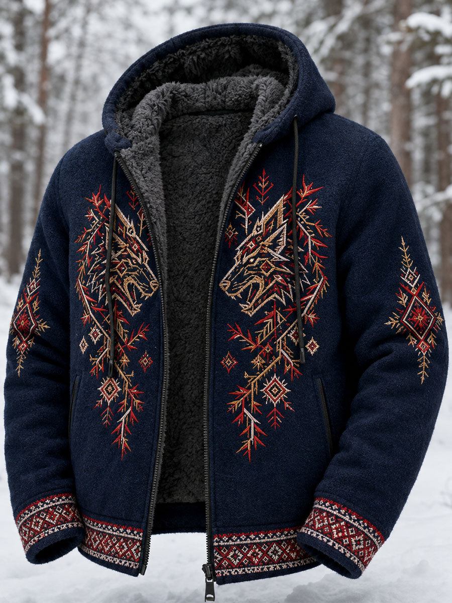 Mænds retro vikingulv totem keltisk stil flannel varm hættetrøje