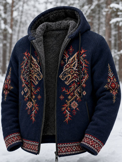 Mænds retro vikingulv totem keltisk stil flannel varm hættetrøje