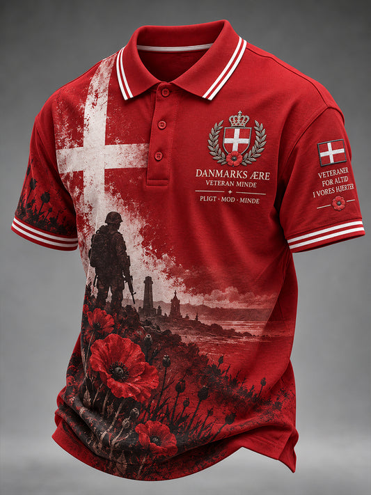 Mænds Short-ærme Polo skjorte med Vintage Veteran Minde print