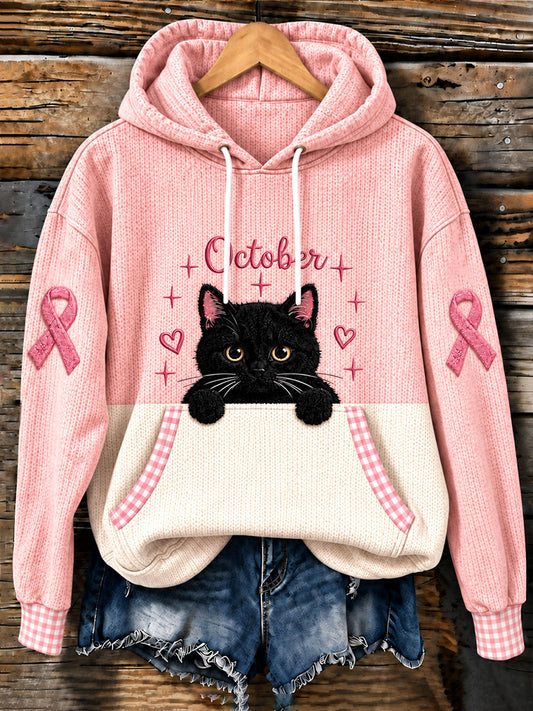 Kvinder brystkræft Black Cat Hoodie Sort