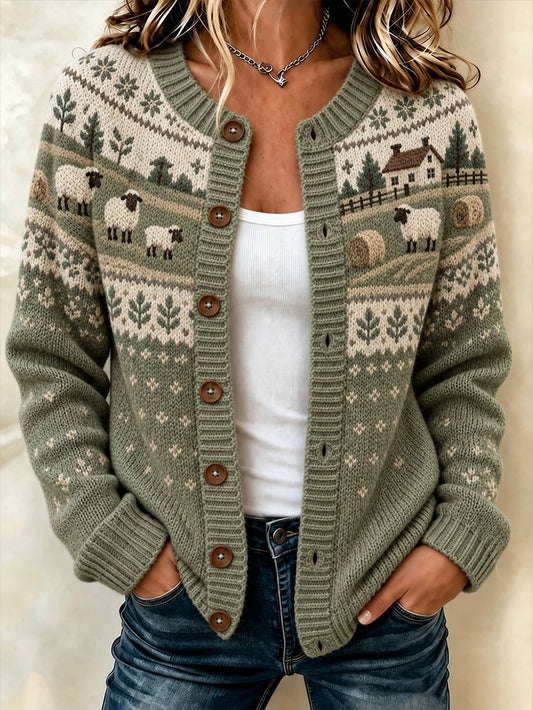 Kvinder gård får mønster trykt afslappet cardigan-stil strikke jakken