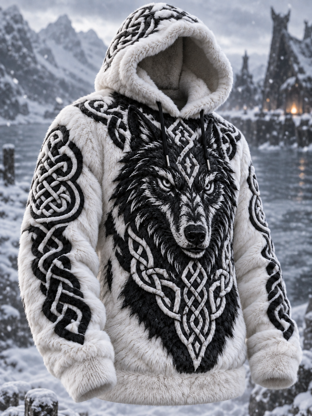 Mænds Vintage Viking Wolf Flannel varm hætteri