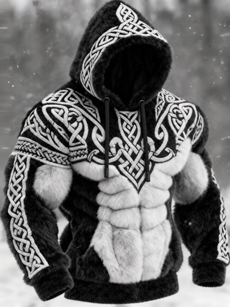 Mænds Viking Tribal Jacquard Celtic Knob muskellinje inspireret kunst Flannel Varm Hoodie