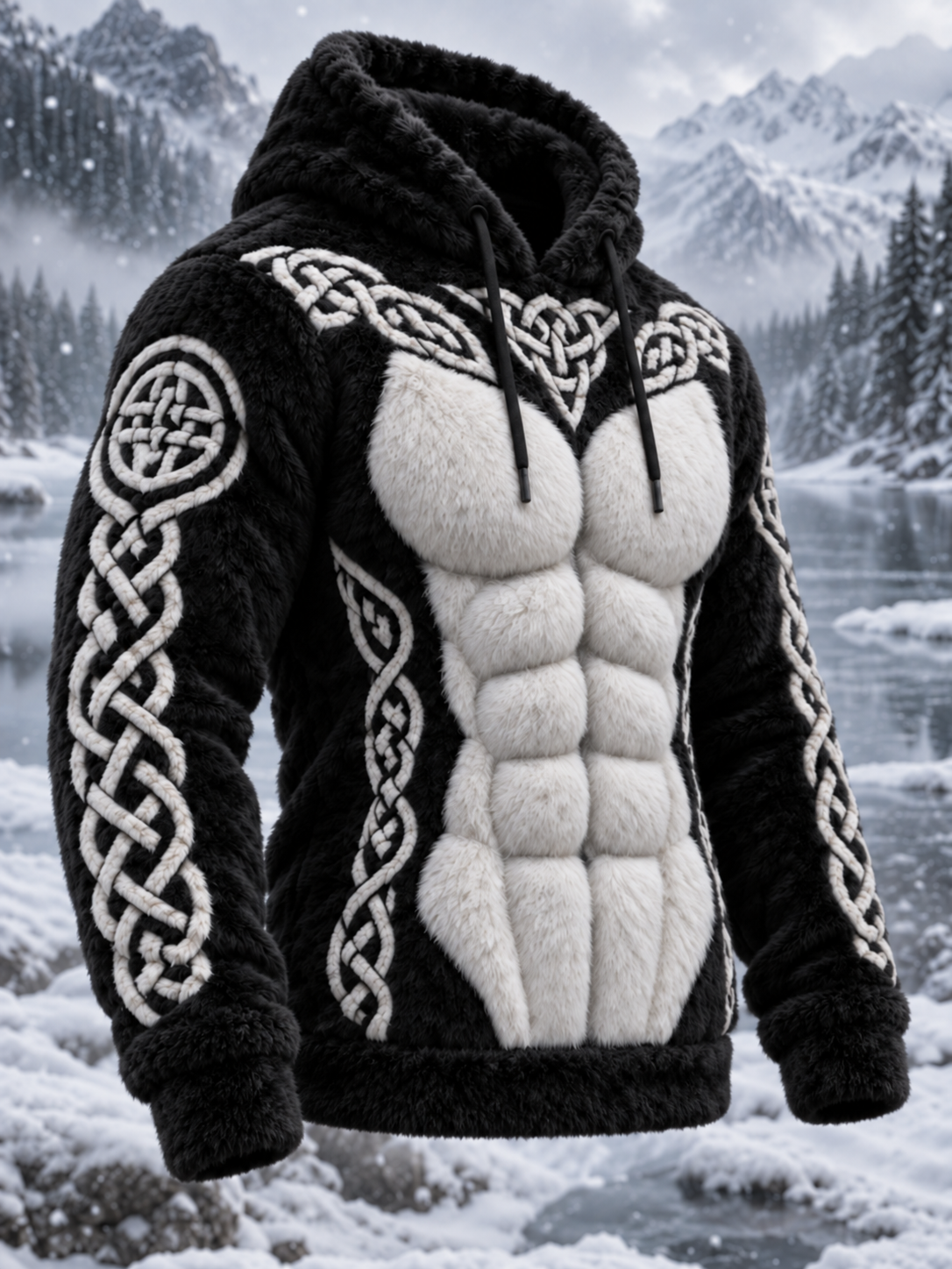 Mænds vikinge tribal Jacquard Celtic Knob muskellinje inspireret kunst Plush varm Hoodie