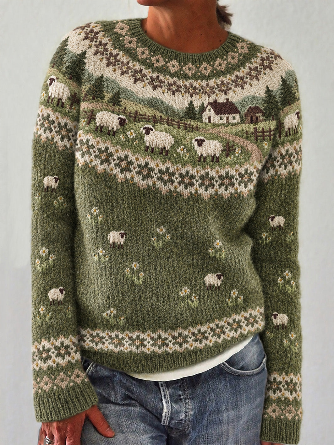 Kvinder gård får mønster trykt afslappet langærmet sweater.