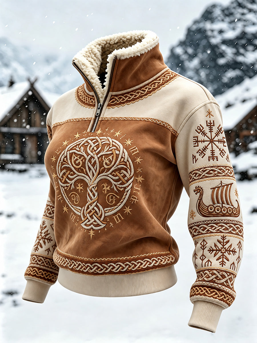 Kvinders vintage viking livets træ keltisk print pelskrave top