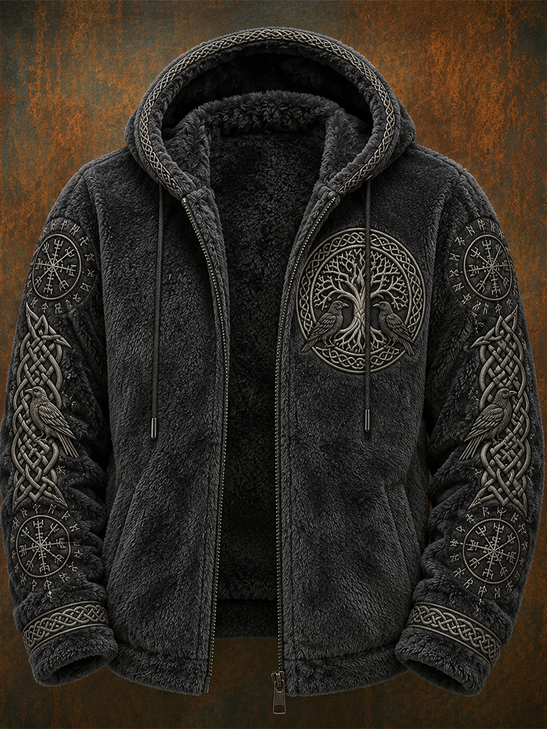 Mænds vikinge-stil casual vintervarm flanelfrakke med hætte