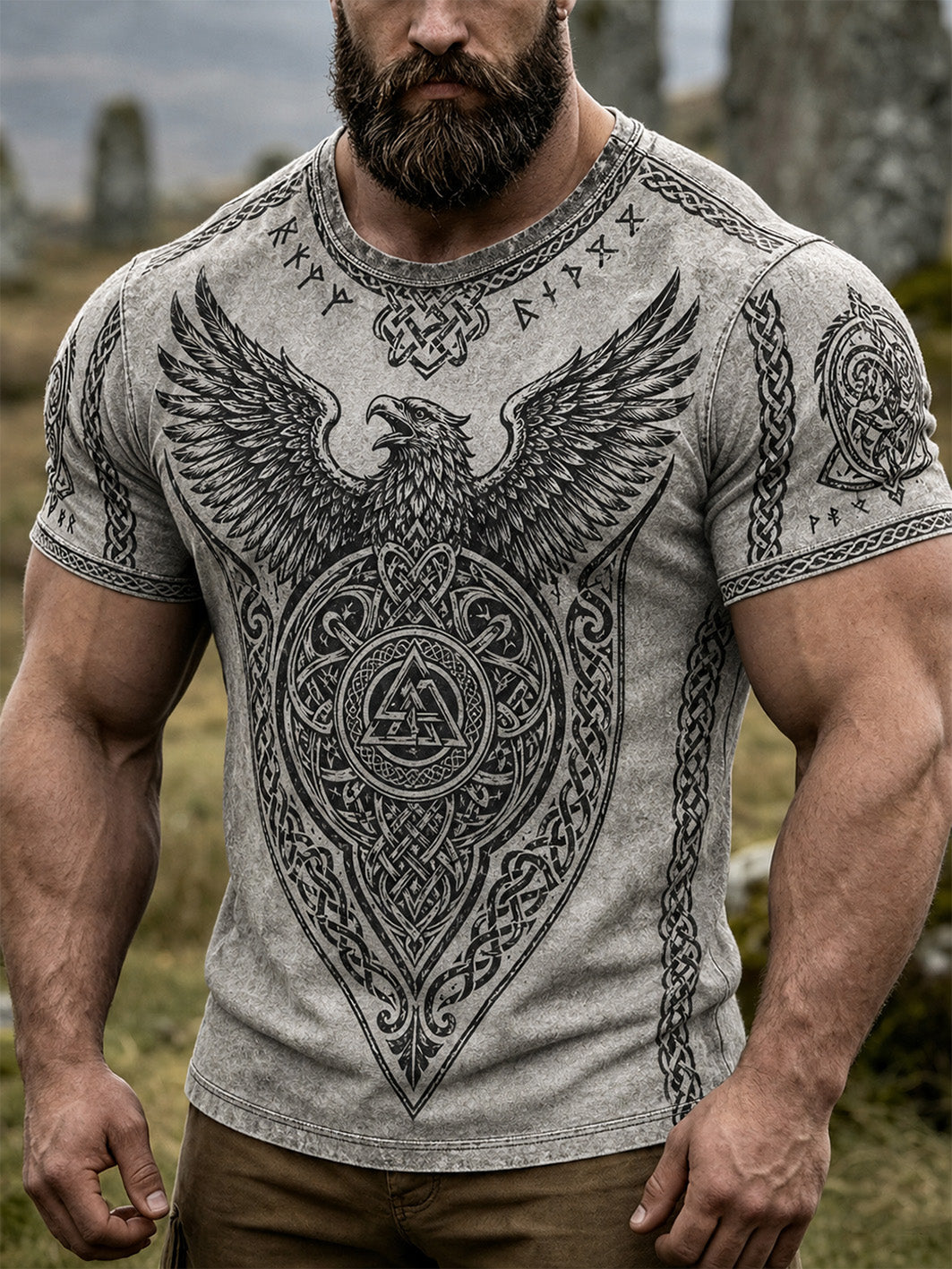 Mænds retro Vikinge stil afslappet kort ærme T-shirte