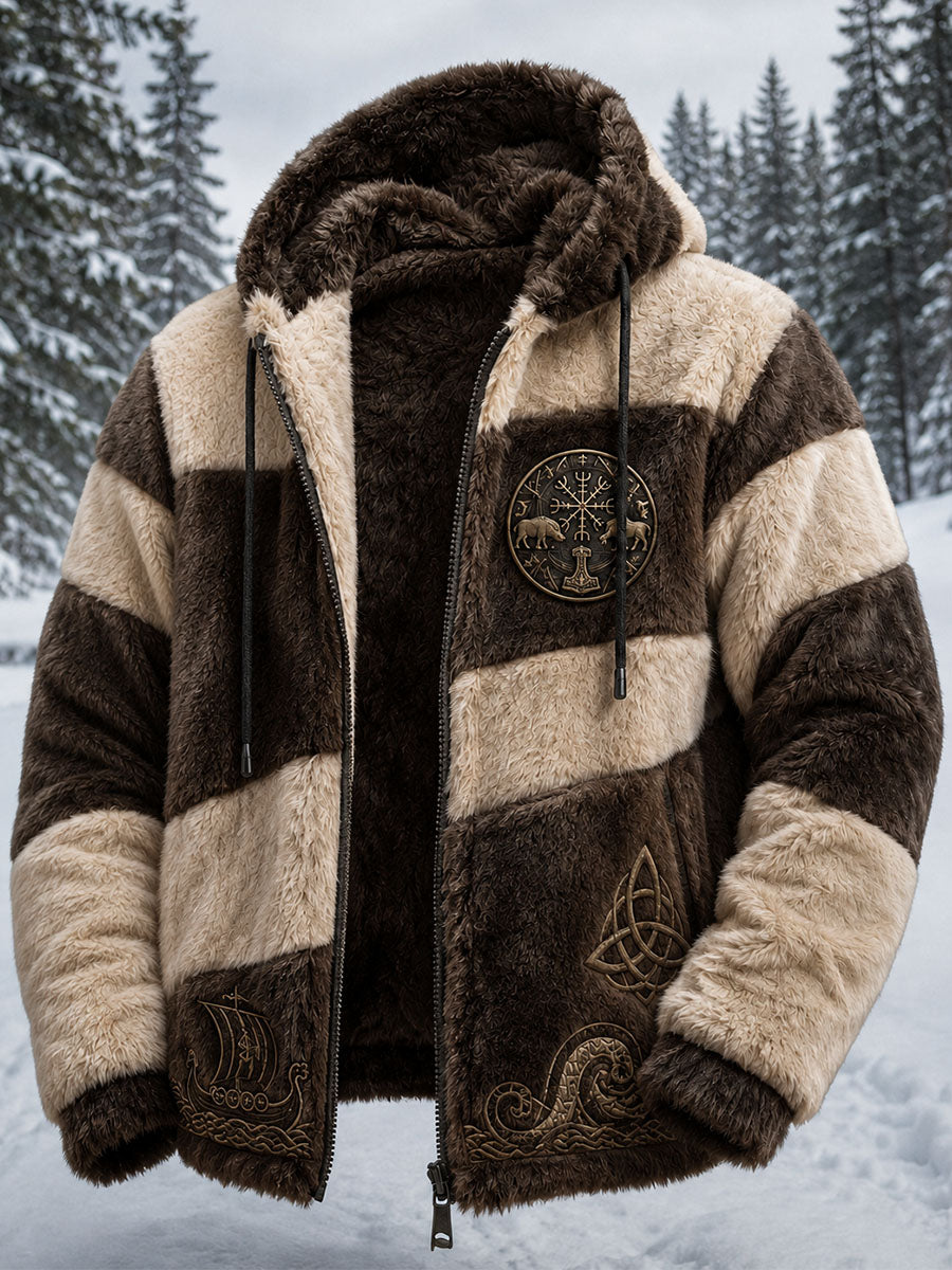 Mænds retro vikingulv totem keltisk stil flannel varm hættetrøje