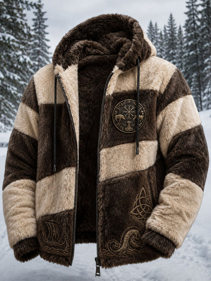 Mænds retro vikingulv totem keltisk stil flannel varm hættetrøje