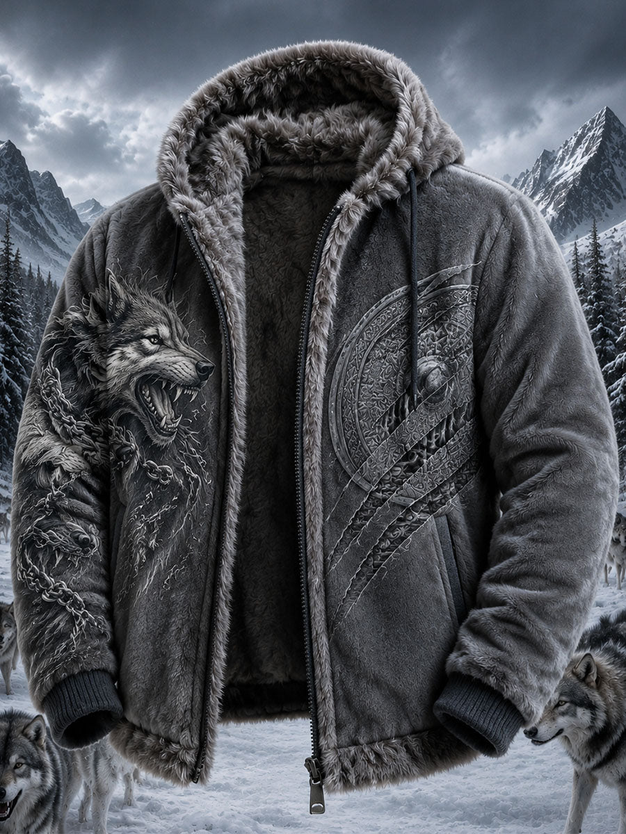 Mænds retro vikingulv totem keltisk stil flannel varm hættetrøje
