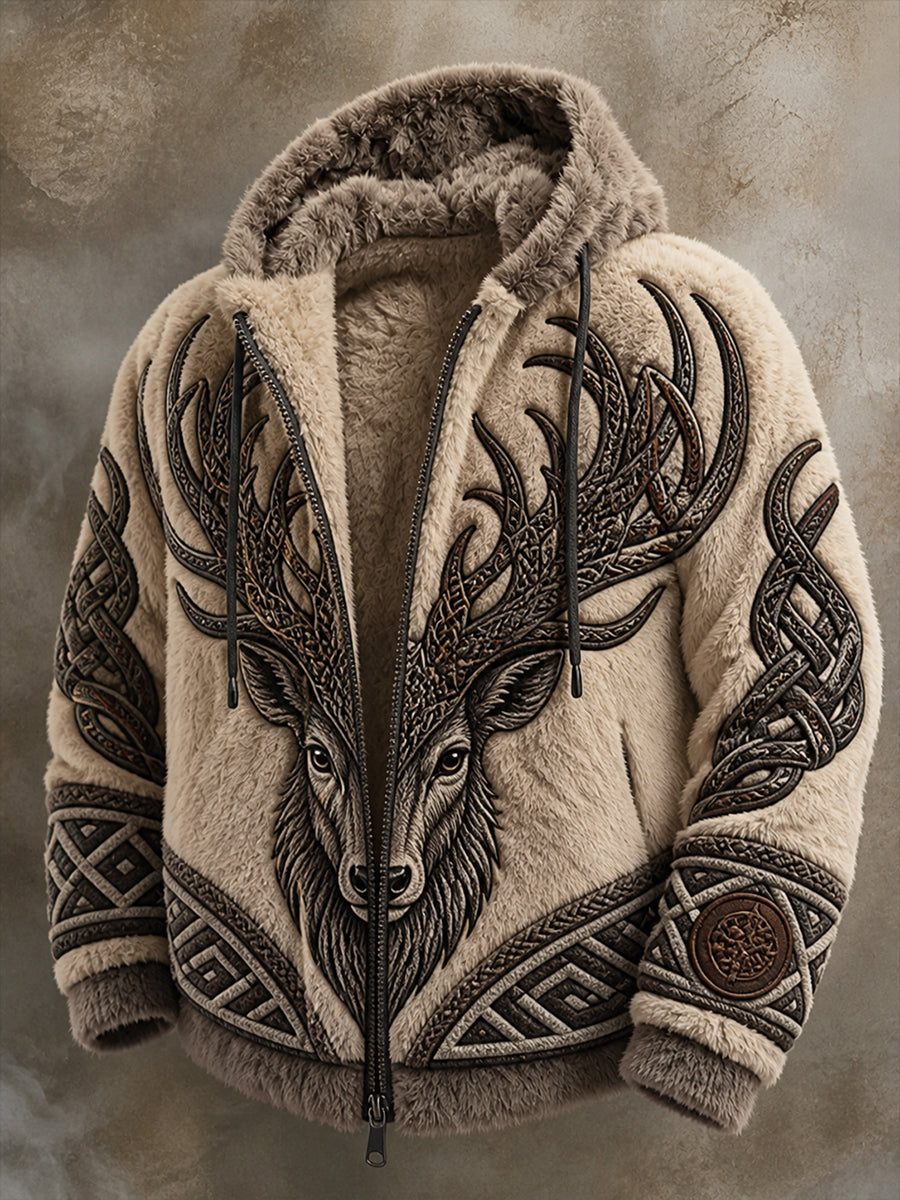 Mænds Retro Viking kultur Art Print Casual Comfort Flannel Hooded Jacke