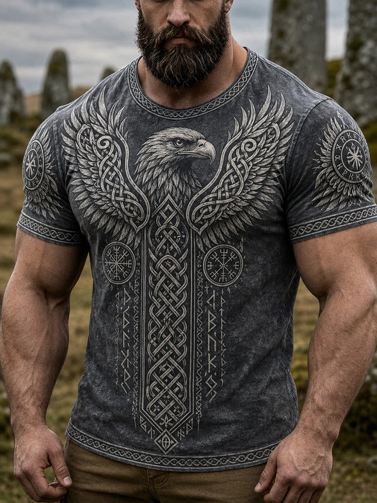 Mænds retro vikingestil afslappet T-shirt med korte ærmer