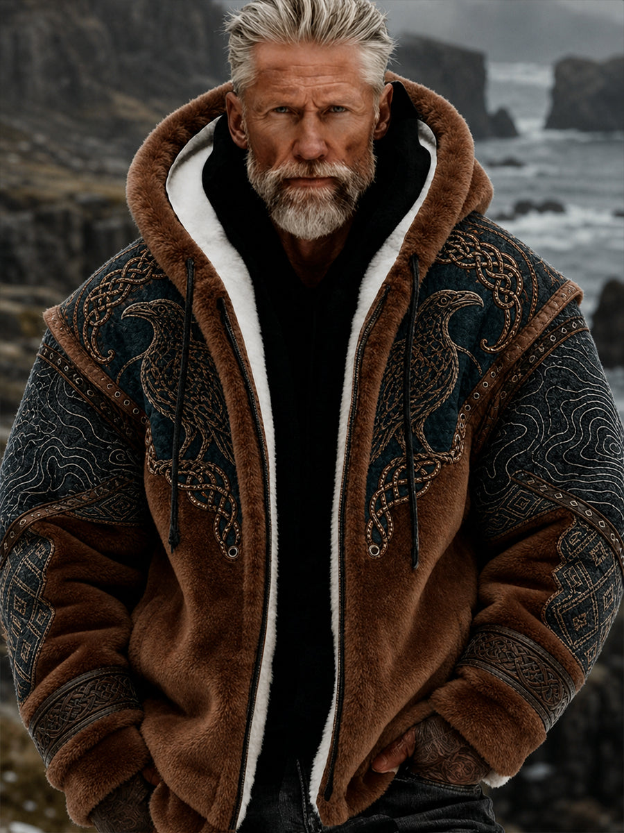 Mænds retro vikingekultur kunsttryk afslappet behagelig flannel jakke med hætte