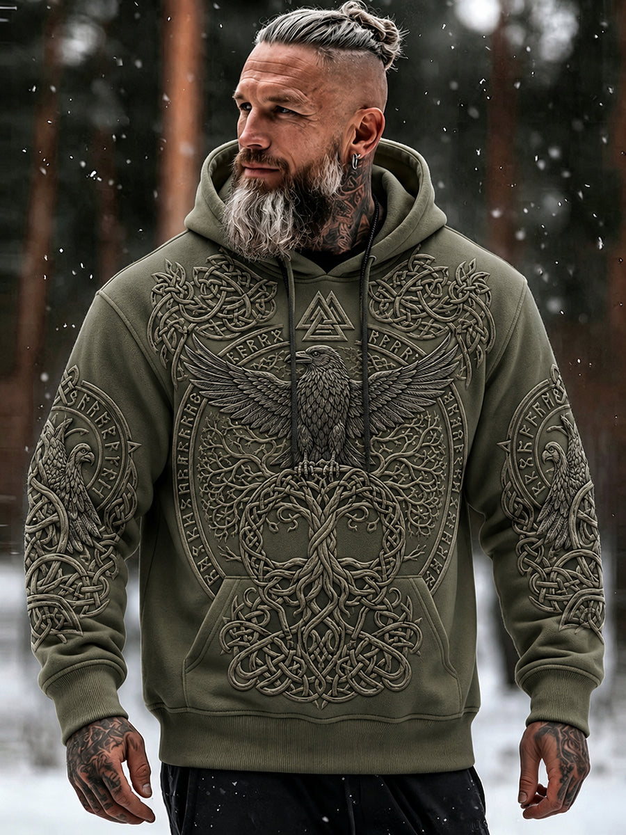 Mænds vintage viking Livets Træ keltisk print komfortabel hættetrøje med lommer