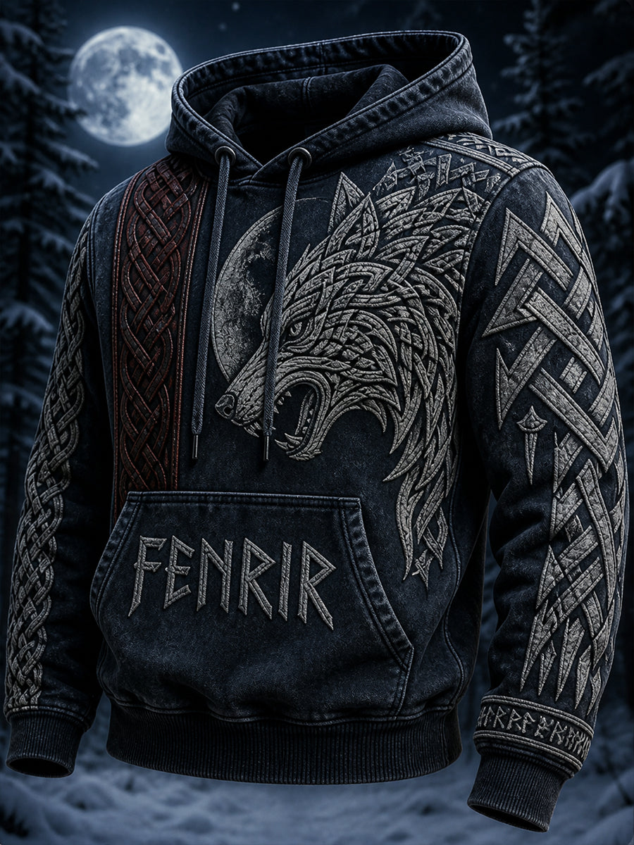 Retro vikingkulturel kunsttryk afslappet behageligt sweatshirt med hætte