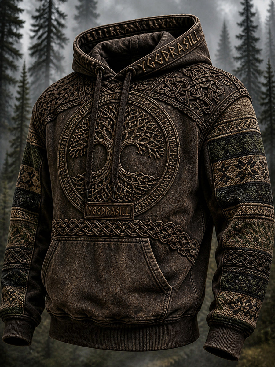 Retro Viking kulturskunst Print Casual Komfortable Hooded sweatshirt