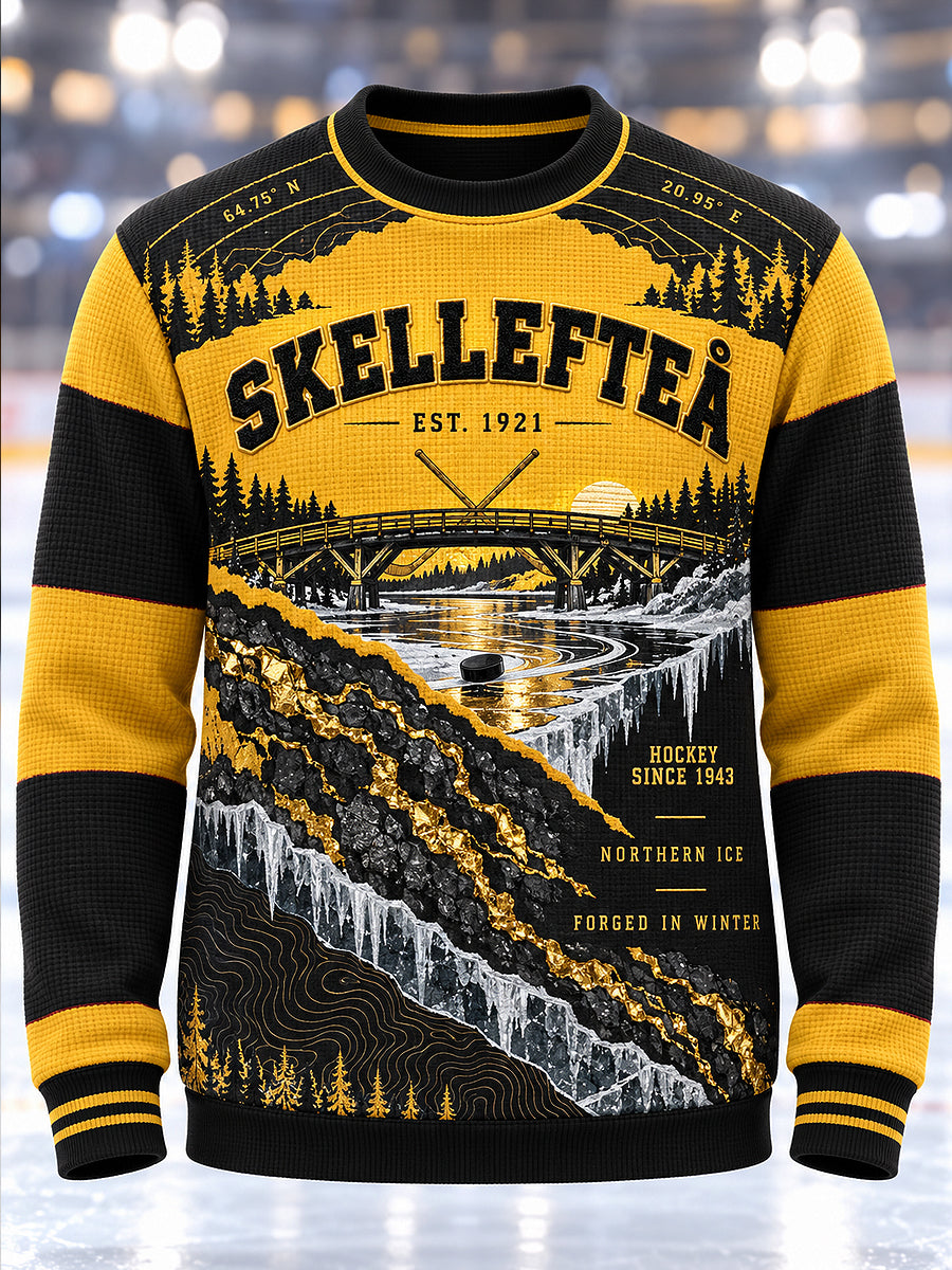 Herrtröja från Skellefteå AIK med tryckt våffelmönster, långärmad och rund hals