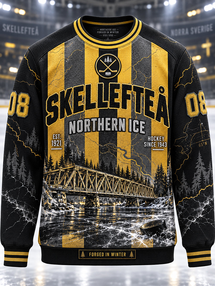 Herrtröja från Skellefteå AIK med tryckt våffelmönster, långärmad och rund hals