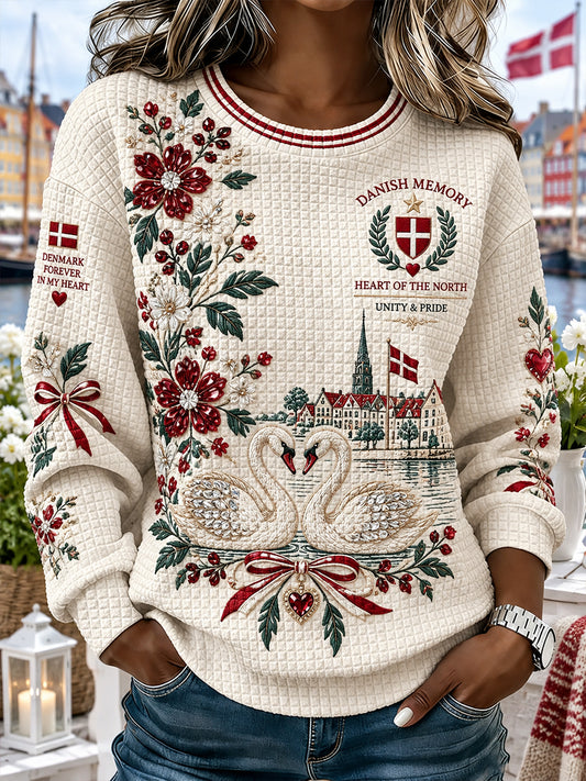 Kvinders patriotiske grafisk print vafler-strik langærmet sweatshirt