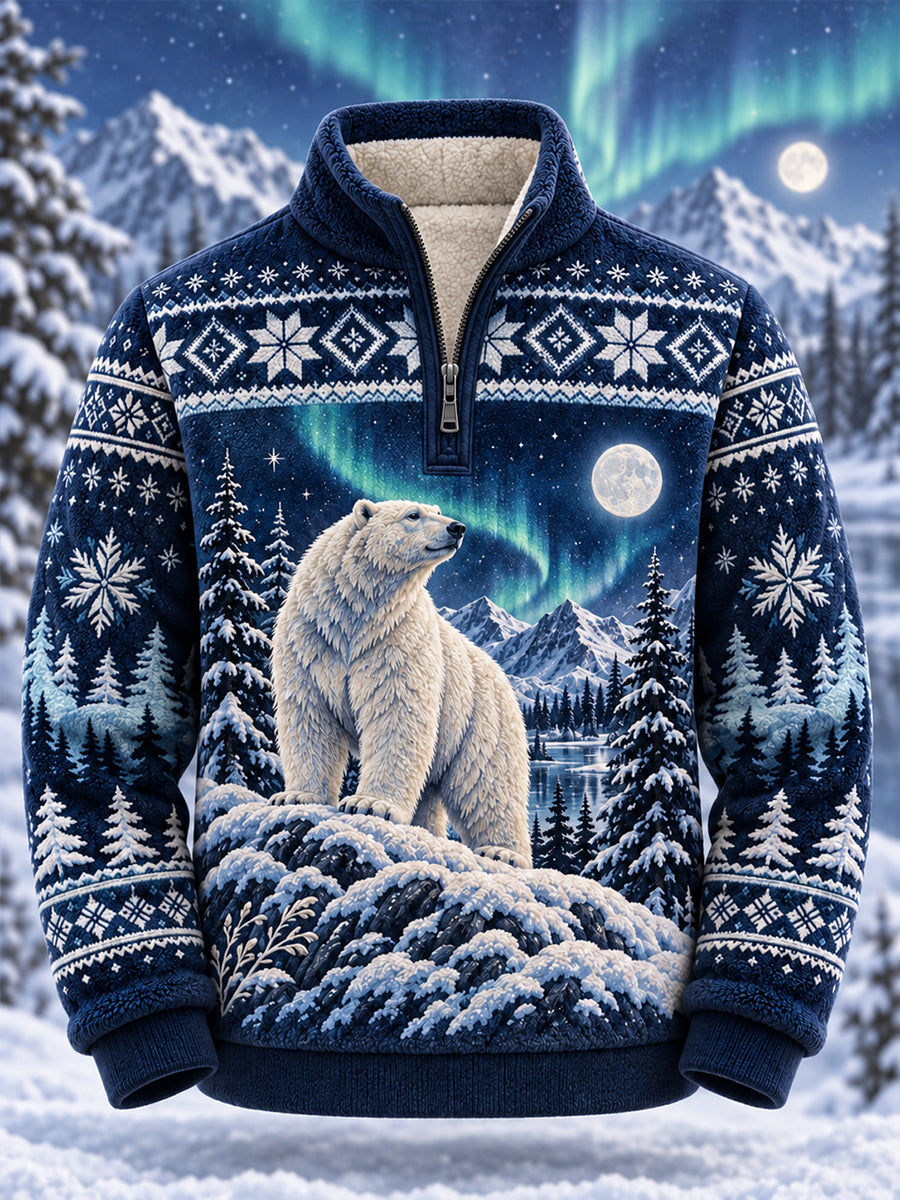 Mænds Nordic Forest Dyr Flannel Sweatshirt