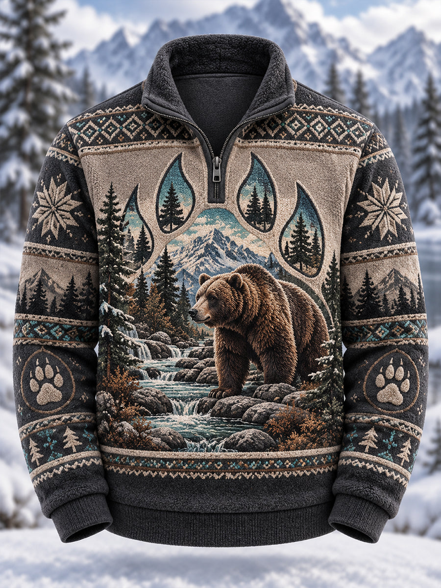 Mænds nordiske skovdyr flannelsweater