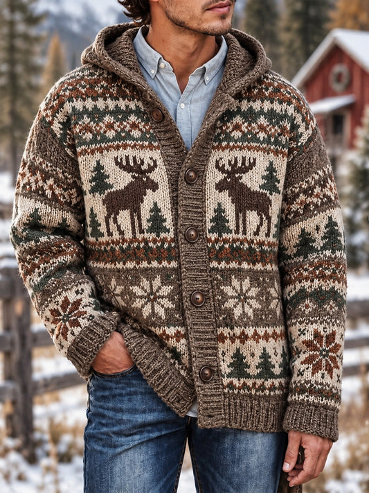 Mænds vintage Moose Isle-print kardigan med hætte