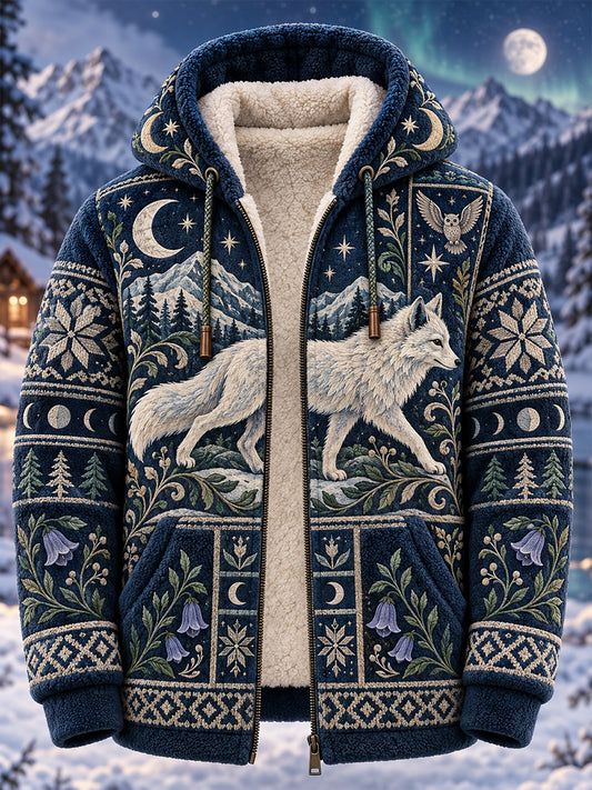 Mænds Nordic Forest Dyr Fleece-Lined Hooded Jacke