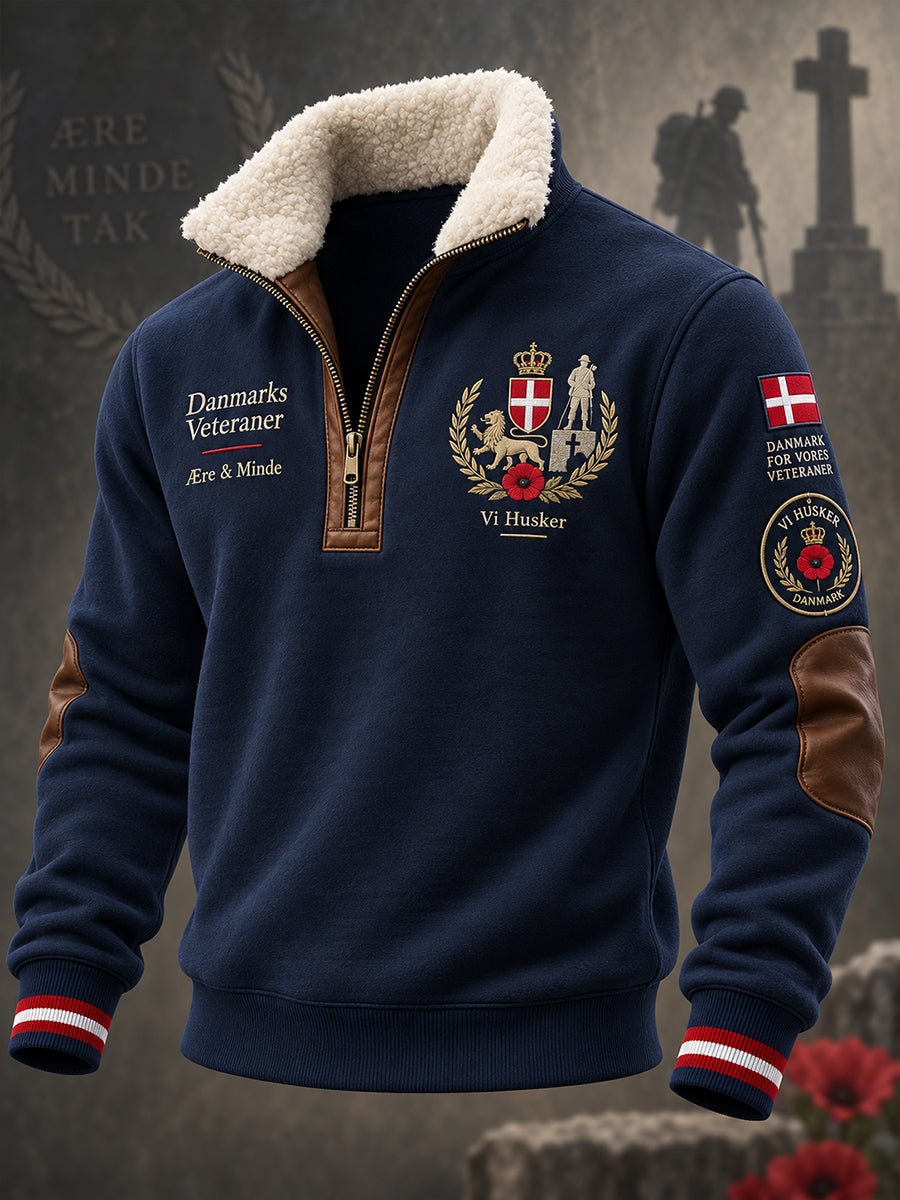 Mænds Veteran Memorial Grafisk Print Stand-Collar Zip-Up langærme øverst