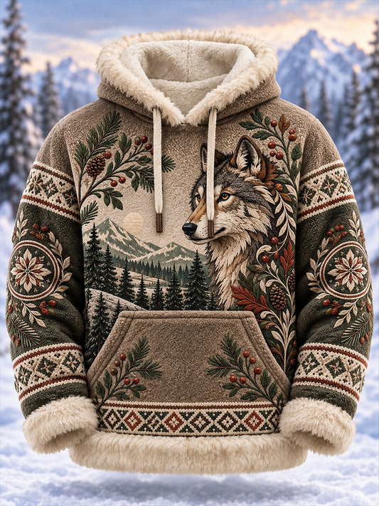 Mænds Nordic Forest Animal Fleece-Lined Hoodies