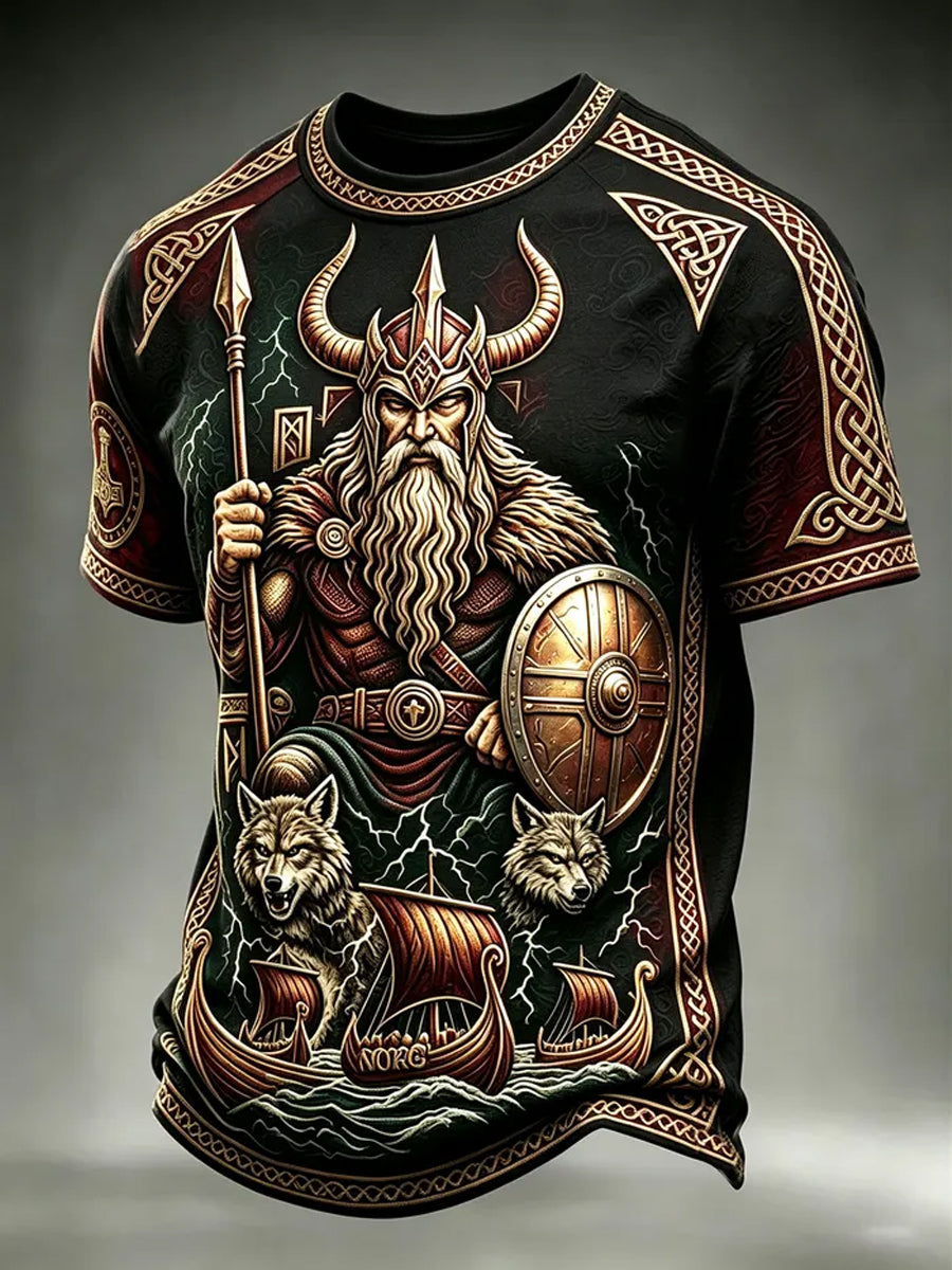 Herre Viking-printet afslappet t-shirt med korte ærmer