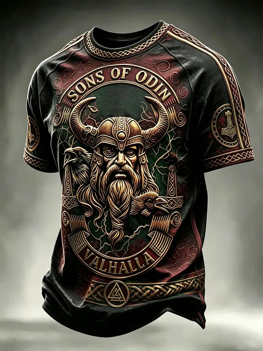 Herre Viking-printet afslappet t-shirt med korte ærmer