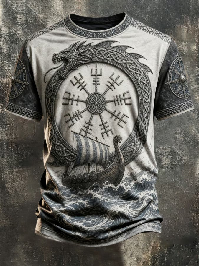 Mænds vikingetrykt t-shirt
