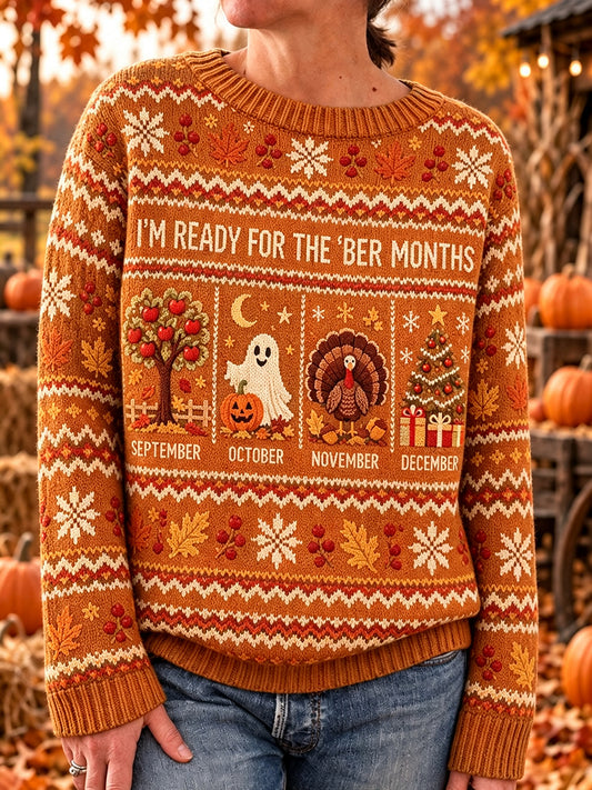 Kvinders Vintage Jeg er klar til de 'ber Måneder Print Langærmet Sweater.
