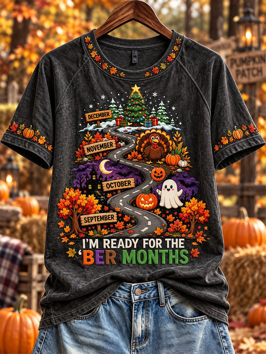 Kvinders Vintage Jeg er klar til 'ber Måneder Print Short Sleeve T-shirt