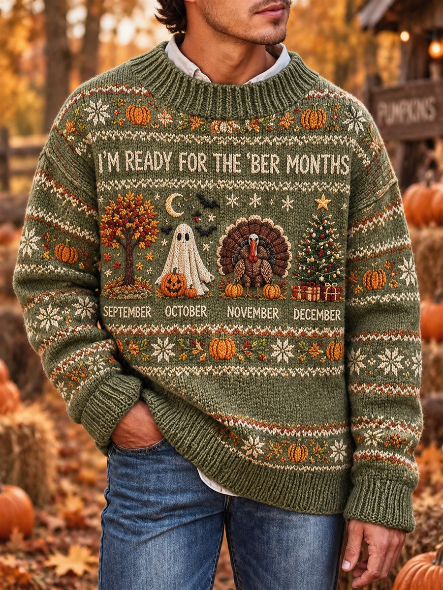 Mænds Vintage Jeg er klar til de 'ber Måneder Print Langærmet Sweater.
