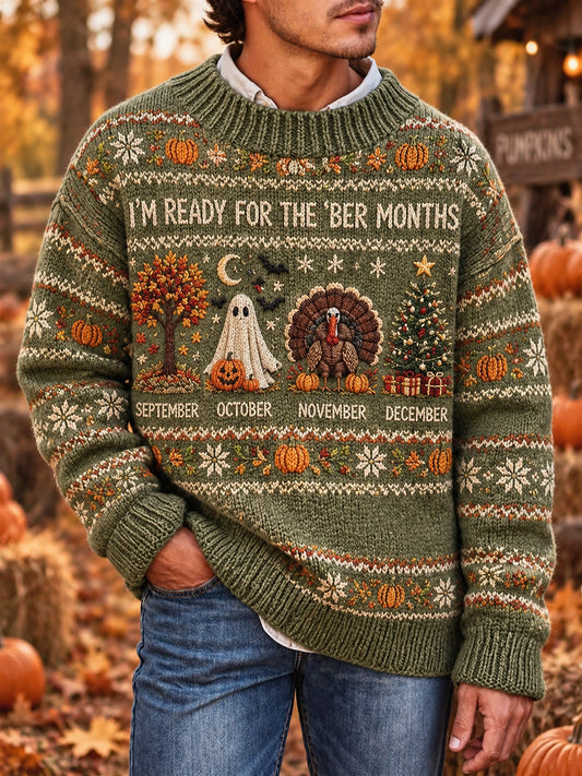 Mænds Vintage Jeg er klar til de 'ber Måneder Print Langærmet Sweater.