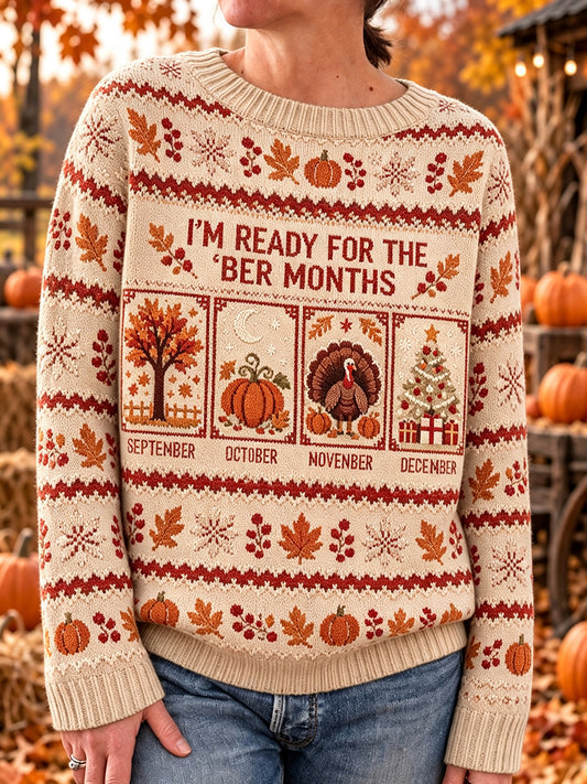 Kvinders vintage 'Jeg er klar til efterårs- og vintermånederne'-print langærmet sweater