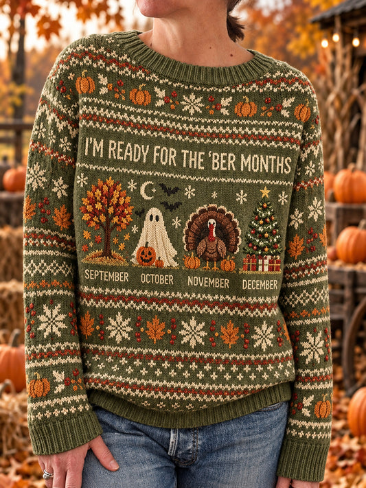 Kvinders vintage 'Jeg er klar til efterårs- og vintermånederne'-print langærmet sweater